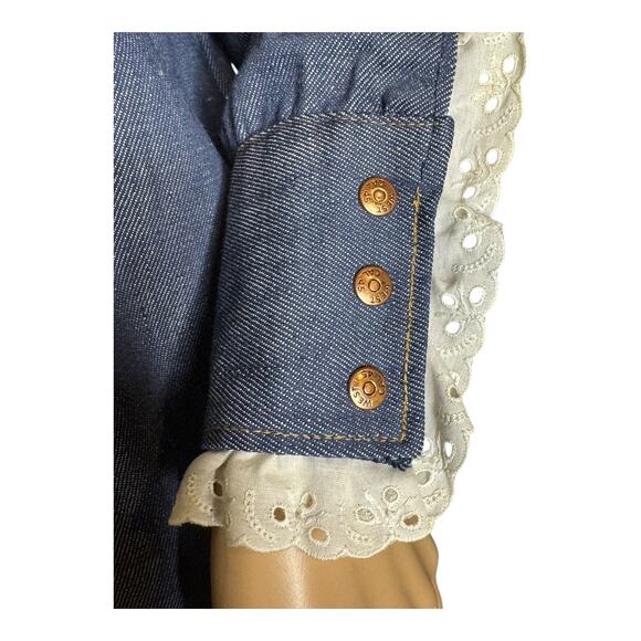 Vintage Bar C authentic western denim shirt dagger collar eyelet trim size med - Picture 12 of 17